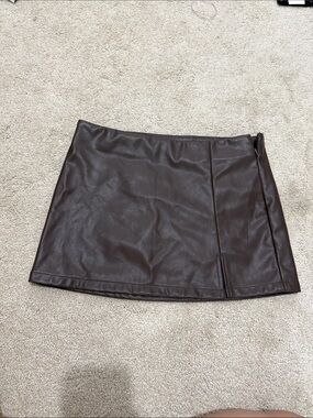 Faux Leather Mini Skirt in Dark Brown